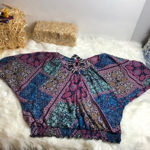 Sheer Boho Style Multicolored Butterfly Top L/XL